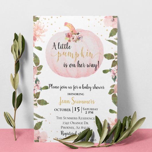 Babydusche Rosa Glitzer Girl Pumpkin Herbst Einladung