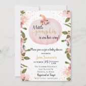 Babydusche Rosa Glitzer Girl Pumpkin Herbst Einladung (Vorderseite)