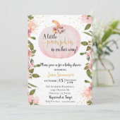 Babydusche Rosa Glitzer Girl Pumpkin Herbst Einladung (Stehend Vorderseite)