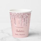 Babydusche Rosa Glitzer Monogramm Pappbecher (Vorderseite)