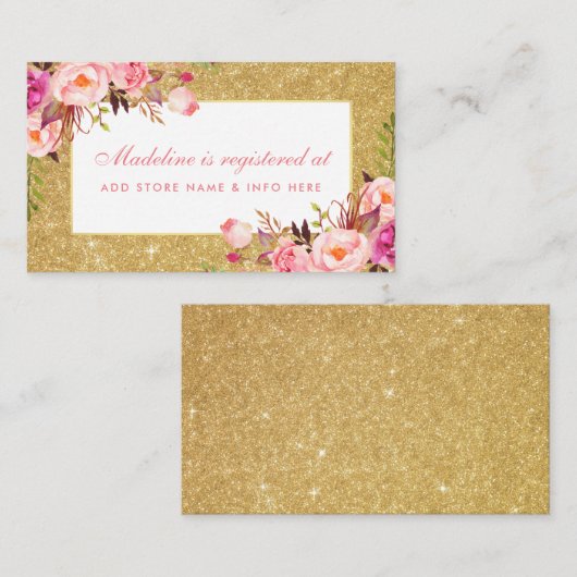 Babydusche Rosa Gold Glitzer Registrierungseintrag Begleitkarte (Vorne/Hinten)