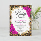 Babydusche - Rosa Gold Leopard Print Einladung (Stehend Vorderseite)