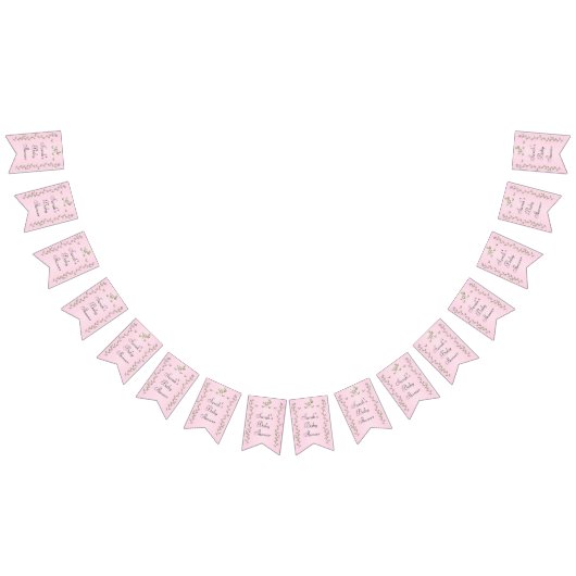 Babydusche Rosa "goldene Vögel", Frack-Banner Wimpelkette (Alle)