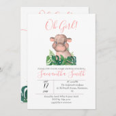 Babydusche Rosa Hippo Jungle Wasserfarbe Einladung (Vorne/Hinten)