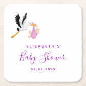 Babydusche rosa lila Weißstorch Rechteckiger Pappuntersetzer (Vorderseite)