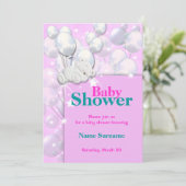 Babydusche Rosa Mädchen niedlich Einladung (Stehend Vorderseite)