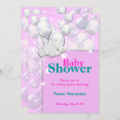 Babydusche Rosa Mädchen niedlich Einladung (Vorne/Hinten)