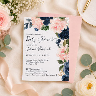 Babydusche Rosa Navy Blumenkaskade Einladung