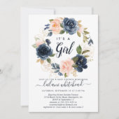 Babydusche Rosa Navy Blumenreath Einladung (Vorderseite)