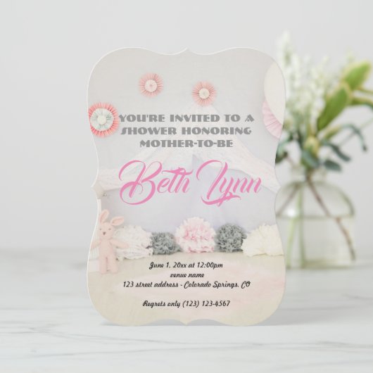 Babydusche Rosa Party Schicksal Einladung (Stehend Vorderseite)