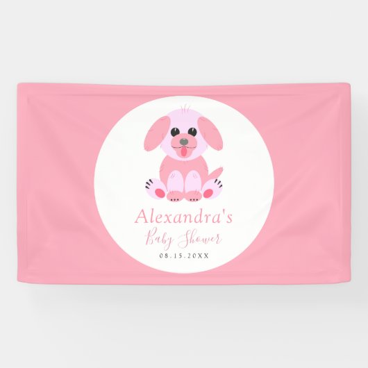 Babydusche Rosa Personalisierte Welpe Willkommen Banner (Horizontal)