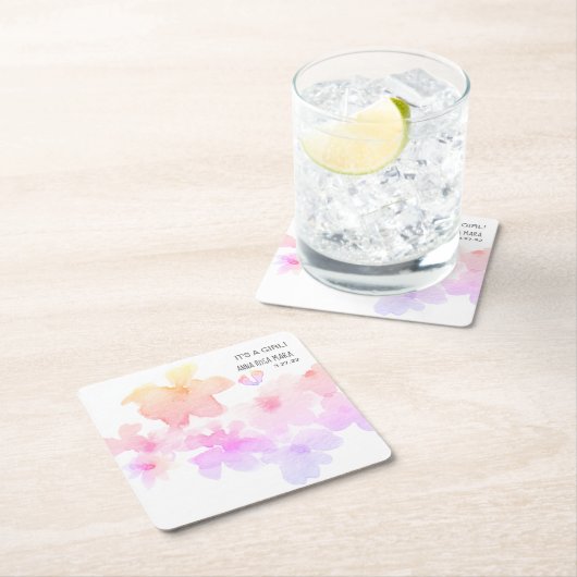 *~* Babydusche Rosa Pfirsich Wasserfarbenfutter Rechteckiger Pappuntersetzer (Vor Ort)