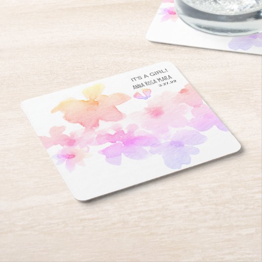 *~* Babydusche Rosa Pfirsich Wasserfarbenfutter Rechteckiger Pappuntersetzer (angewinkelt)