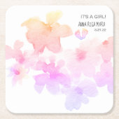 *~* Babydusche Rosa Pfirsich Wasserfarbenfutter Rechteckiger Pappuntersetzer (Vorderseite)