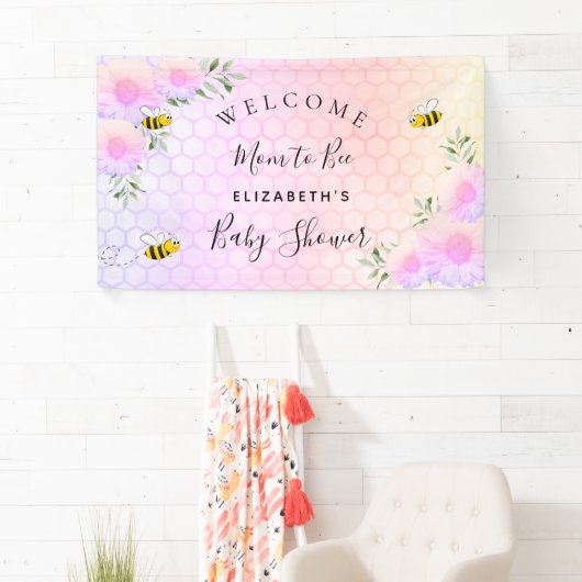 Babydusche Rosa Regenbogengrün Mutter zu Biene Banner (Insitu)
