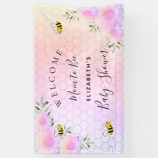 Babydusche Rosa Regenbogengrün Mutter zu Biene Banner (Vertikal)