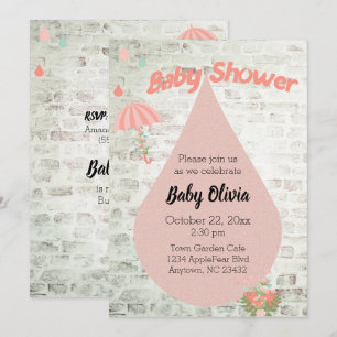 Babydusche Rosa Regenschirm auf Brick Einladung