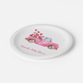 Babydusche Rosa Retro LKW Wasserfarbe Pappteller (Schrägansicht)