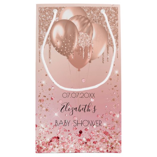 Babydusche Rosa Rosa Glitzer Tropfen Ballons Kleine Geschenktüte (Rückseite)