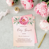 Babydusche Rosa Rosa Goldflora Glitzer Einladung