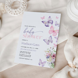 Babydusche Rosa und Lila Schmetterlinge Einladung