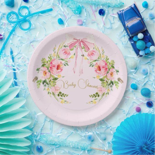 Babydusche Rosa Wappen Regency Bow Pappteller (Party)