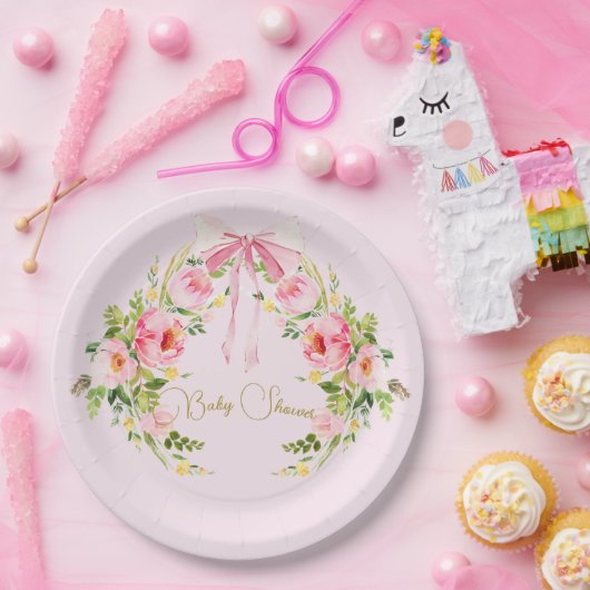 Babydusche Rosa Wappen Regency Bow Pappteller (Party)
