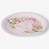 Babydusche Rosa Wappen Regency Bow Pappteller (Schrägansicht)