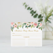 Babydusche Rosa White Floral Rezept Card Gold Hinweiskarte (Stehend Vorderseite)