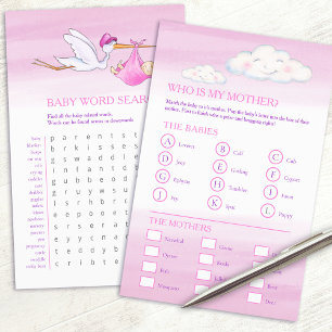 Babydusche Rosa Wortsuche Baby match Flyer
