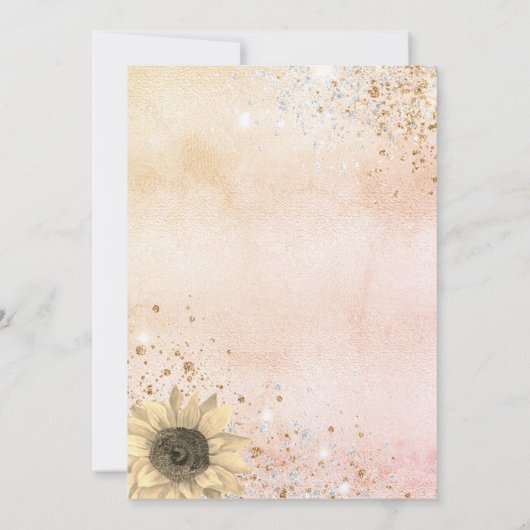 Babydusche Rose Gold rustikale Sonnenblume Glitzer Einladung (Rückseite)