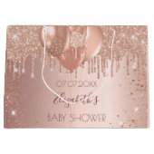 Babydusche Rose Goldblüte Glitzer Tropfen Ballons Große Geschenktüte (Vorderseite)