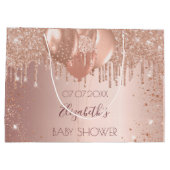 Babydusche Rose Goldblüte Glitzer Tropfen Ballons Große Geschenktüte (Rückseite)