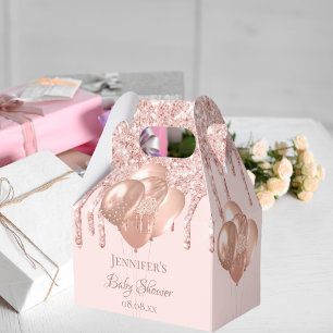 Babydusche Rose Goldblüten Glitzer Ballons Geschenkschachtel