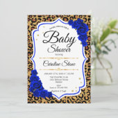 Babydusche - Royal Blue Gold Leopard Print Einladung (Stehend Vorderseite)