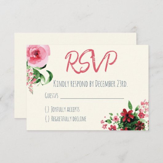 Babydusche RSVP Karte Blumenrosa (Vorne/Hinten)