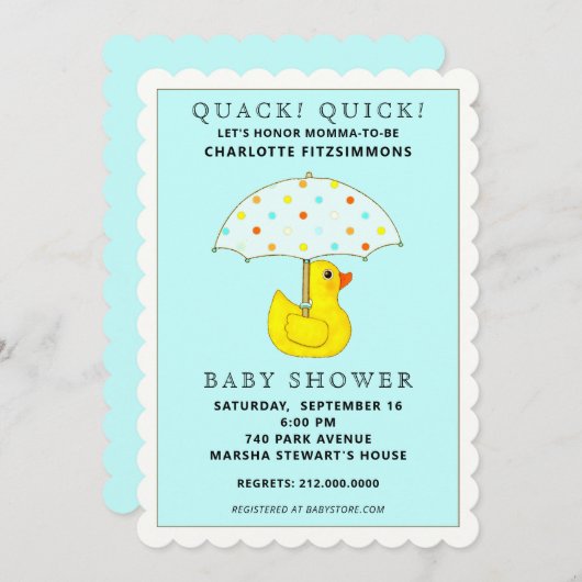 Babydusche Rubber Ducky mit Umbrella Einladung (Vorne/Hinten)
