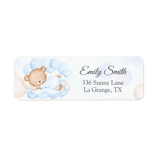 Babydusche Rücksendeadresse Etikett Blue Bär (Vorne)