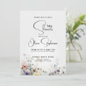 Babydusche Rustic Boho Wasserfarben Wildblumen Einladung (Stehend Vorderseite)
