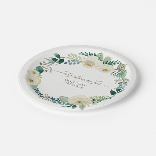 Babydusche Rustikale Kleider Alabaster Elfenbeinkü Pappteller (Schrägansicht)