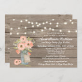 Babydusche Rustikale String Lights Babys Atemmädch Einladung (Vorne/Hinten)