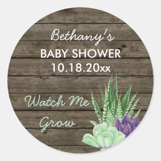Babydusche Rustikale Sukkulente beobachten mich wa Runder Aufkleber (Vorderseite)