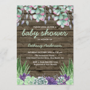 Babydusche Rustikales Holz und Aquarelltuch Einladung