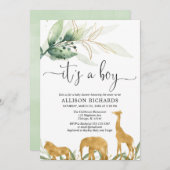 Babydusche, Safari-Dschungel Goldtiere Einladung (Vorne/Hinten)