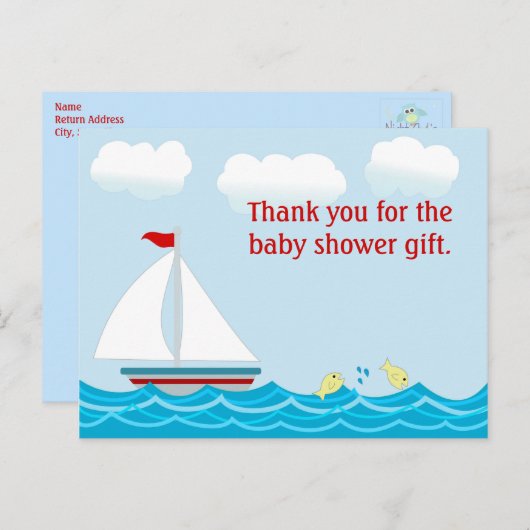 Babydusche Sailboat Vielen Dank Postcard Postkarte (Vorne/Hinten)