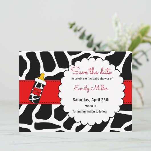 Babydusche Save the Date schwarz rot (Stehend Vorderseite)