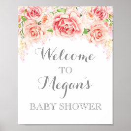 Babydusche Schild Pink Aquarellfarben Blume