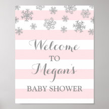 Babydusche Schild Pink Streifen Silberschnee