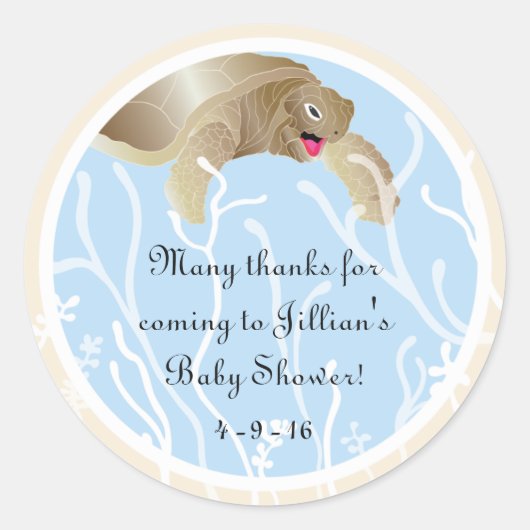 Babydusche "Schildkröte/blau" Aufkleber 1 1/2" ode (Vorderseite)