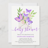 Babydusche Schmetterling Lila florale Umschlag Einladung (Vorderseite)